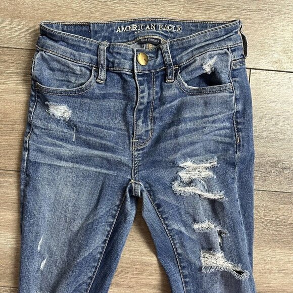 American Eagle Womens Jeans Size 2 High Rise Jegging Distressed Blue Denim - Picture 2 of 6